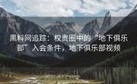 黑料网追踪：权贵圈中的“地下俱乐部”入会条件，地下俱乐部视频