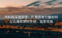 黑料网深潜观察：观察资本力量如何左右爆款黑料生成，独家视角