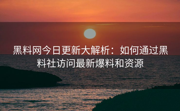 黑料网今日更新大解析：如何通过黑料社访问最新爆料和资源