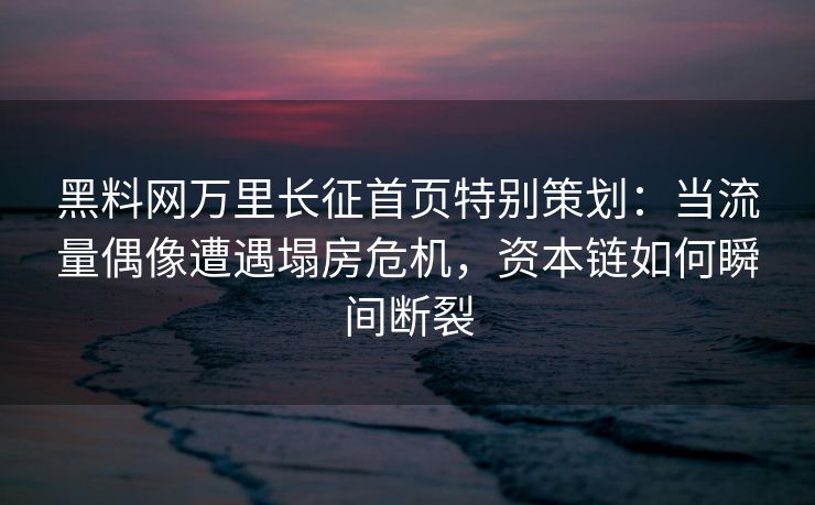 黑料网万里长征首页特别策划：当流量偶像遭遇塌房危机，资本链如何瞬间断裂